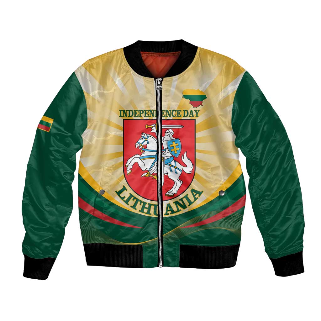 Personalised Lithuania Independence Day Bomber Jacket Coat Of Arms Proud - Wonder Print Shop