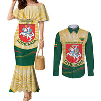 Personalised Lithuania Independence Day Couples Matching Mermaid Dress and Long Sleeve Button Shirt Coat Of Arms Proud