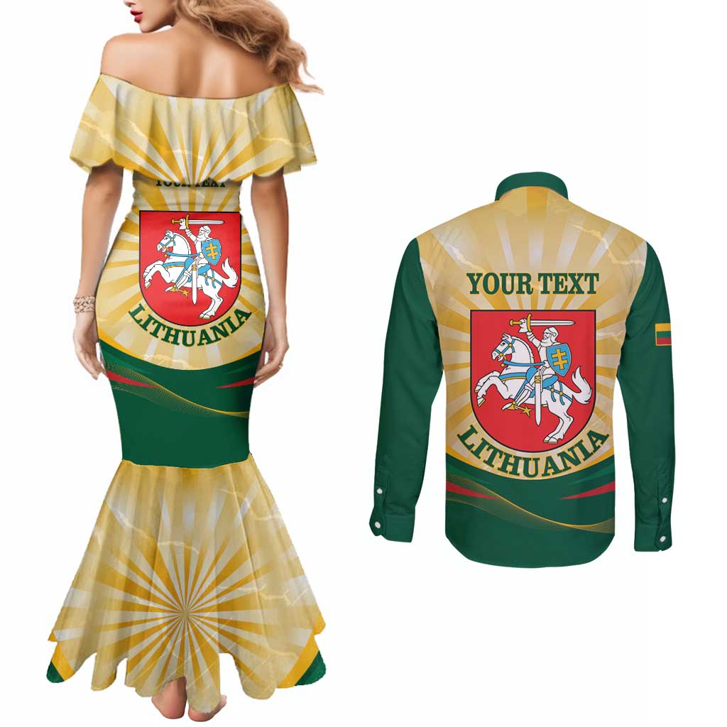 Personalised Lithuania Independence Day Couples Matching Mermaid Dress and Long Sleeve Button Shirt Coat Of Arms Proud
