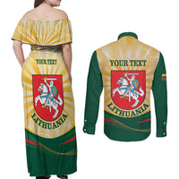 Personalised Lithuania Independence Day Couples Matching Off Shoulder Maxi Dress and Long Sleeve Button Shirt Coat Of Arms Proud - Wonder Print Shop
