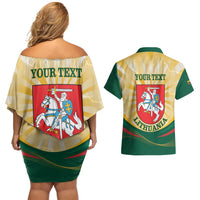 Personalised Lithuania Independence Day Couples Matching Off Shoulder Short Dress and Hawaiian Shirt Coat Of Arms Proud - Wonder Print Shop