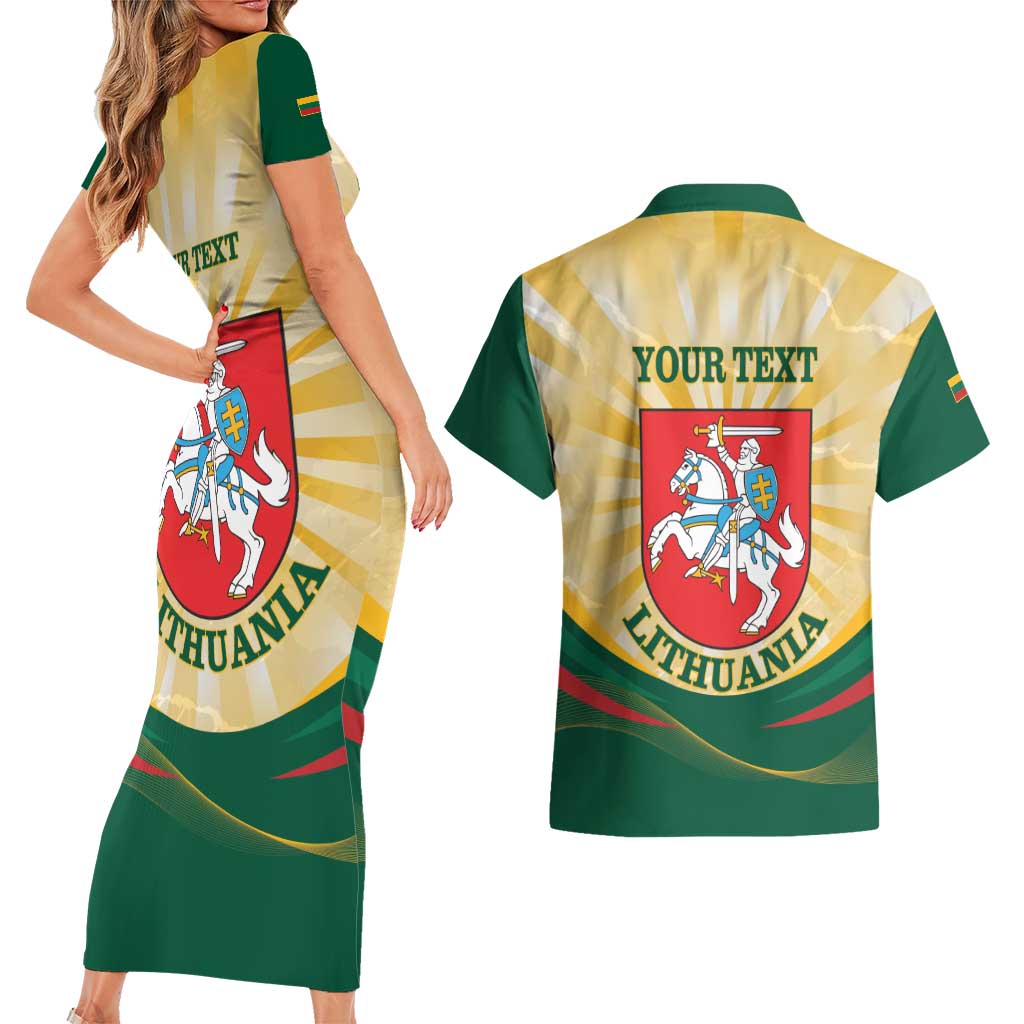 Personalised Lithuania Independence Day Couples Matching Short Sleeve Bodycon Dress and Hawaiian Shirt Coat Of Arms Proud - Wonder Print Shop
