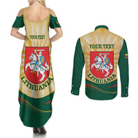 Personalised Lithuania Independence Day Couples Matching Summer Maxi Dress and Long Sleeve Button Shirt Coat Of Arms Proud - Wonder Print Shop
