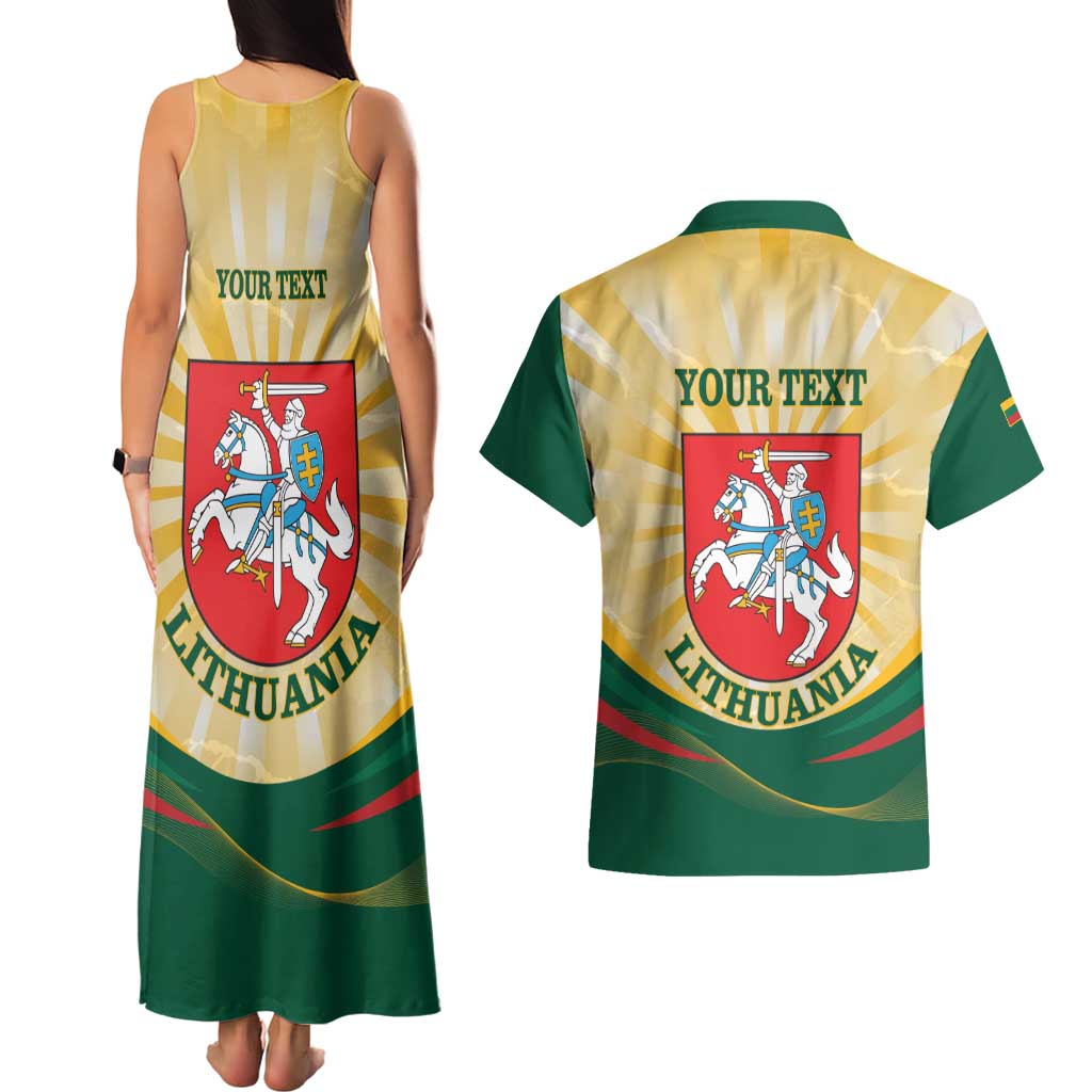 Personalised Lithuania Independence Day Couples Matching Tank Maxi Dress and Hawaiian Shirt Coat Of Arms Proud - Wonder Print Shop