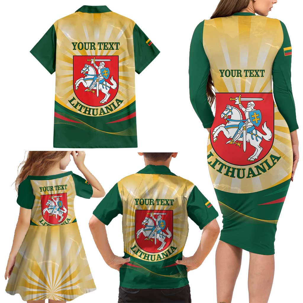 Personalised Lithuania Independence Day Family Matching Long Sleeve Bodycon Dress and Hawaiian Shirt Coat Of Arms Proud - Wonder Print Shop