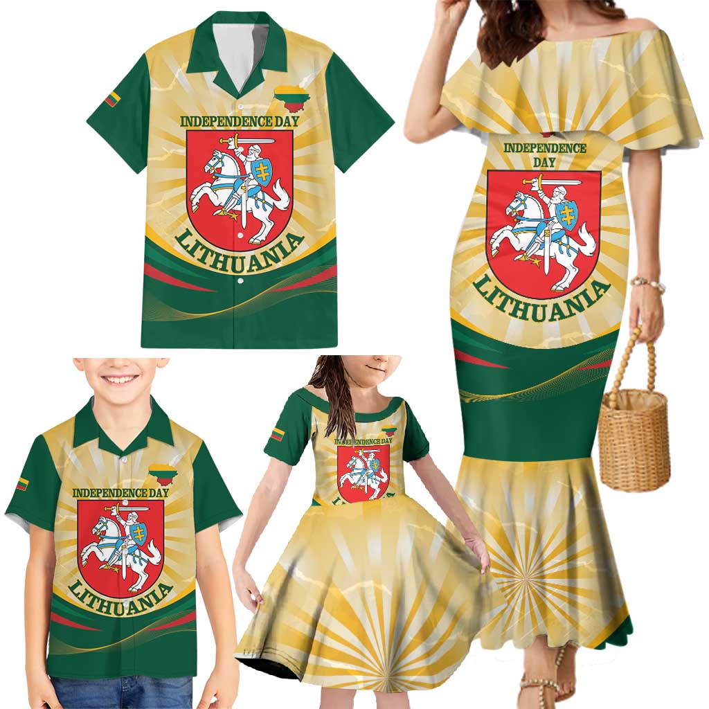 Personalised Lithuania Independence Day Family Matching Mermaid Dress and Hawaiian Shirt Coat Of Arms Proud - Wonder Print Shop