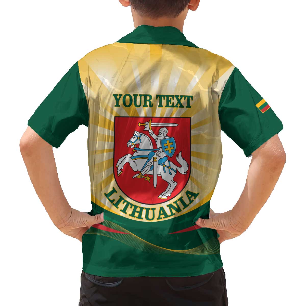 Personalised Lithuania Independence Day Family Matching Off The Shoulder Long Sleeve Dress and Hawaiian Shirt Coat Of Arms Proud - Wonder Print Shop