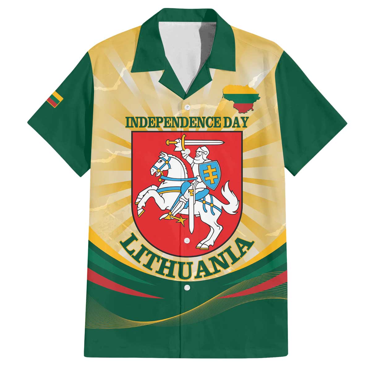 Personalised Lithuania Independence Day Family Matching Off The Shoulder Long Sleeve Dress and Hawaiian Shirt Coat Of Arms Proud - Wonder Print Shop