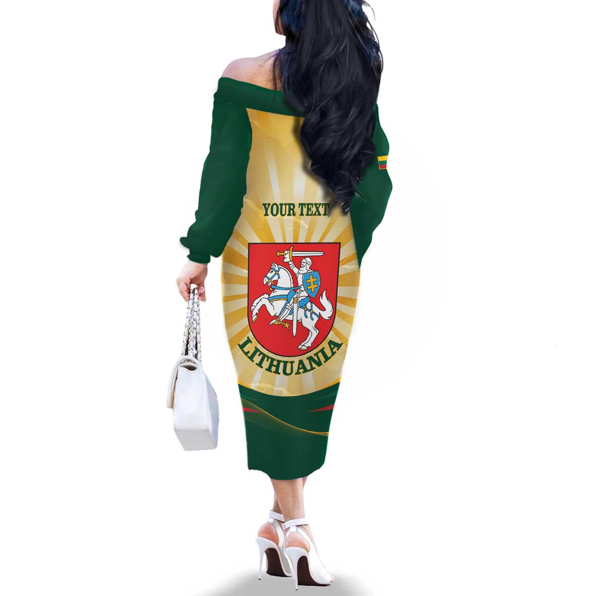 Personalised Lithuania Independence Day Family Matching Off The Shoulder Long Sleeve Dress and Hawaiian Shirt Coat Of Arms Proud - Wonder Print Shop