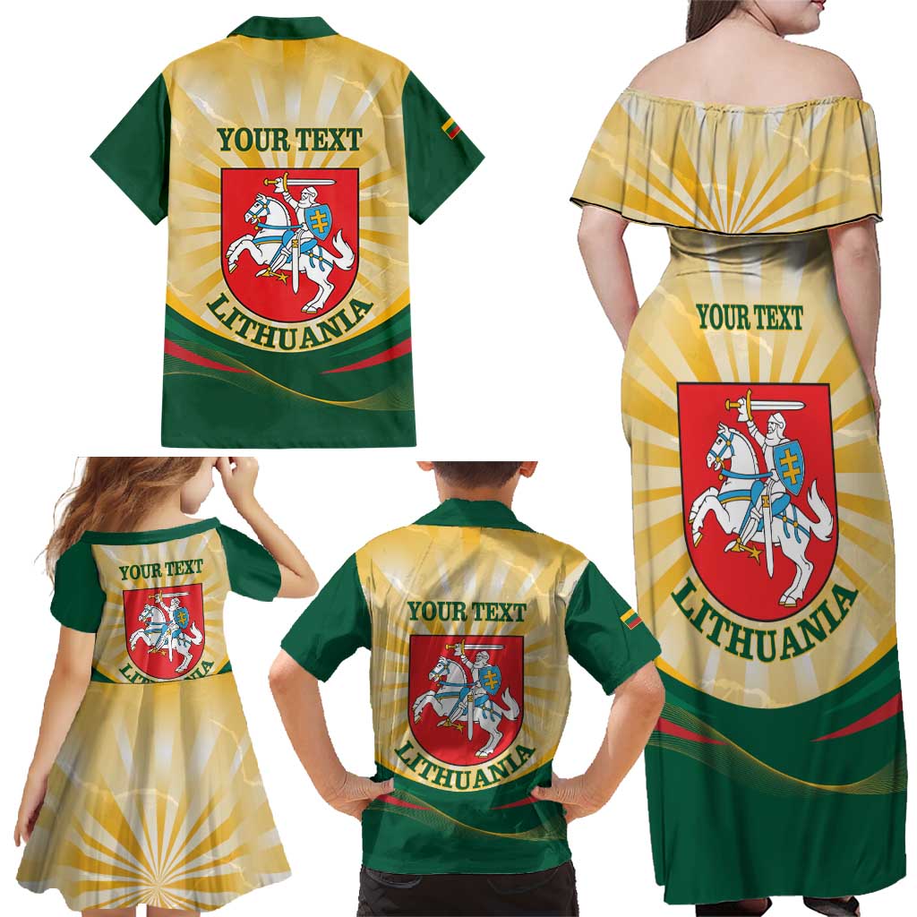 Personalised Lithuania Independence Day Family Matching Off Shoulder Maxi Dress and Hawaiian Shirt Coat Of Arms Proud - Wonder Print Shop