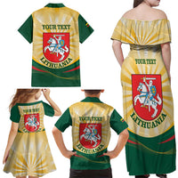 Personalised Lithuania Independence Day Family Matching Off Shoulder Maxi Dress and Hawaiian Shirt Coat Of Arms Proud - Wonder Print Shop