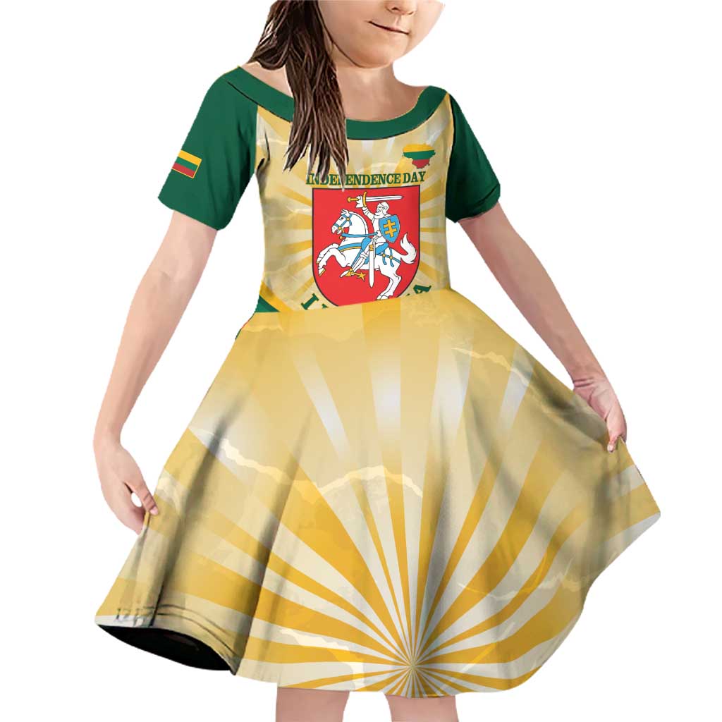 Personalised Lithuania Independence Day Family Matching Off Shoulder Short Dress and Hawaiian Shirt Coat Of Arms Proud - Wonder Print Shop