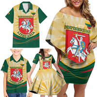 Personalised Lithuania Independence Day Family Matching Off Shoulder Short Dress and Hawaiian Shirt Coat Of Arms Proud - Wonder Print Shop