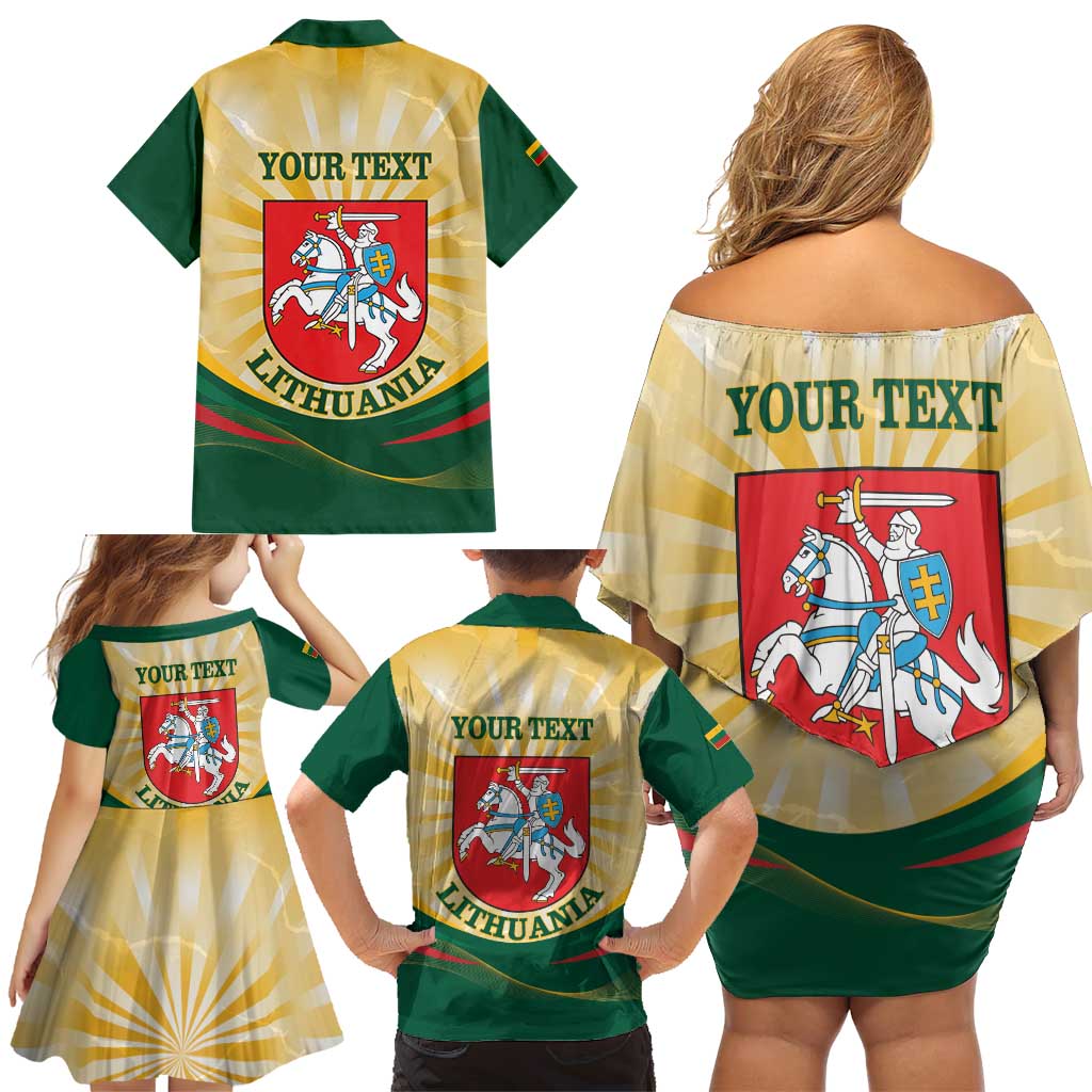 Personalised Lithuania Independence Day Family Matching Off Shoulder Short Dress and Hawaiian Shirt Coat Of Arms Proud - Wonder Print Shop