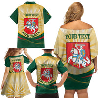 Personalised Lithuania Independence Day Family Matching Off Shoulder Short Dress and Hawaiian Shirt Coat Of Arms Proud - Wonder Print Shop