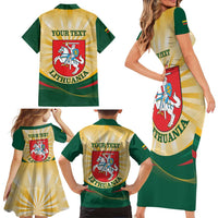 Personalised Lithuania Independence Day Family Matching Short Sleeve Bodycon Dress and Hawaiian Shirt Coat Of Arms Proud - Wonder Print Shop
