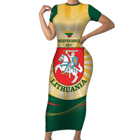 Personalised Lithuania Independence Day Family Matching Short Sleeve Bodycon Dress and Hawaiian Shirt Coat Of Arms Proud - Wonder Print Shop
