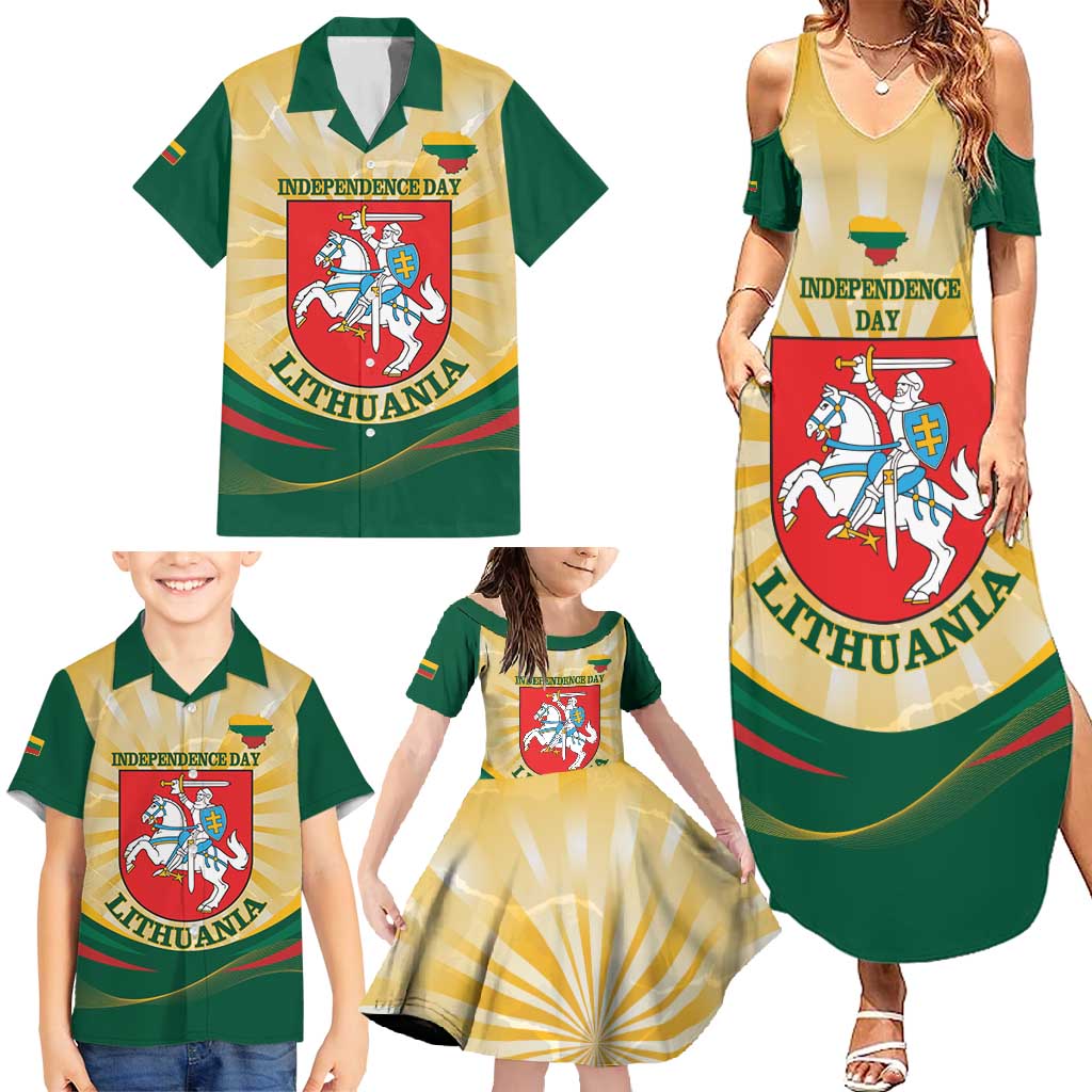 Personalised Lithuania Independence Day Family Matching Summer Maxi Dress and Hawaiian Shirt Coat Of Arms Proud - Wonder Print Shop