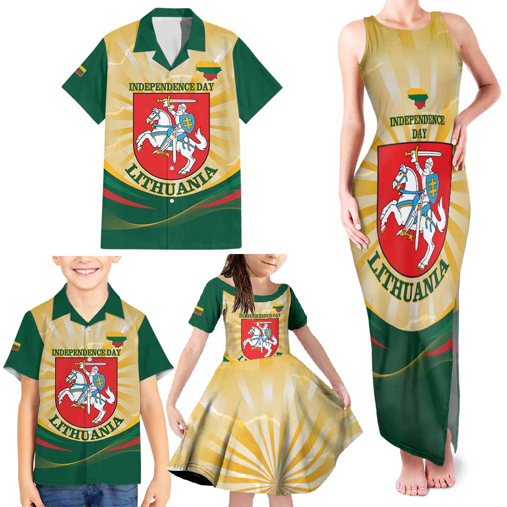 Personalised Lithuania Independence Day Family Matching Tank Maxi Dress and Hawaiian Shirt Coat Of Arms Proud - Wonder Print Shop