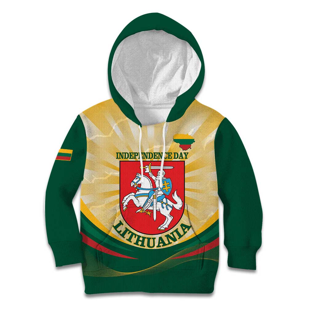 Personalised Lithuania Independence Day Kid Hoodie Coat Of Arms Proud - Wonder Print Shop