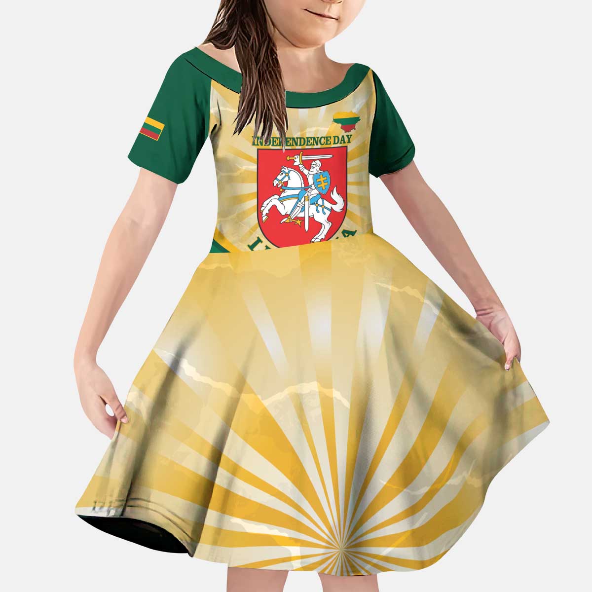 Personalised Lithuania Independence Day Kid Short Sleeve Dress Coat Of Arms Proud - Wonder Print Shop