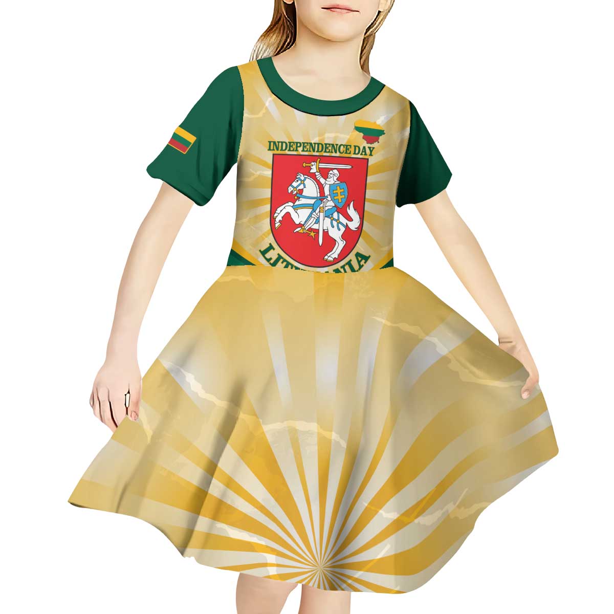 Personalised Lithuania Independence Day Kid Short Sleeve Dress Coat Of Arms Proud - Wonder Print Shop