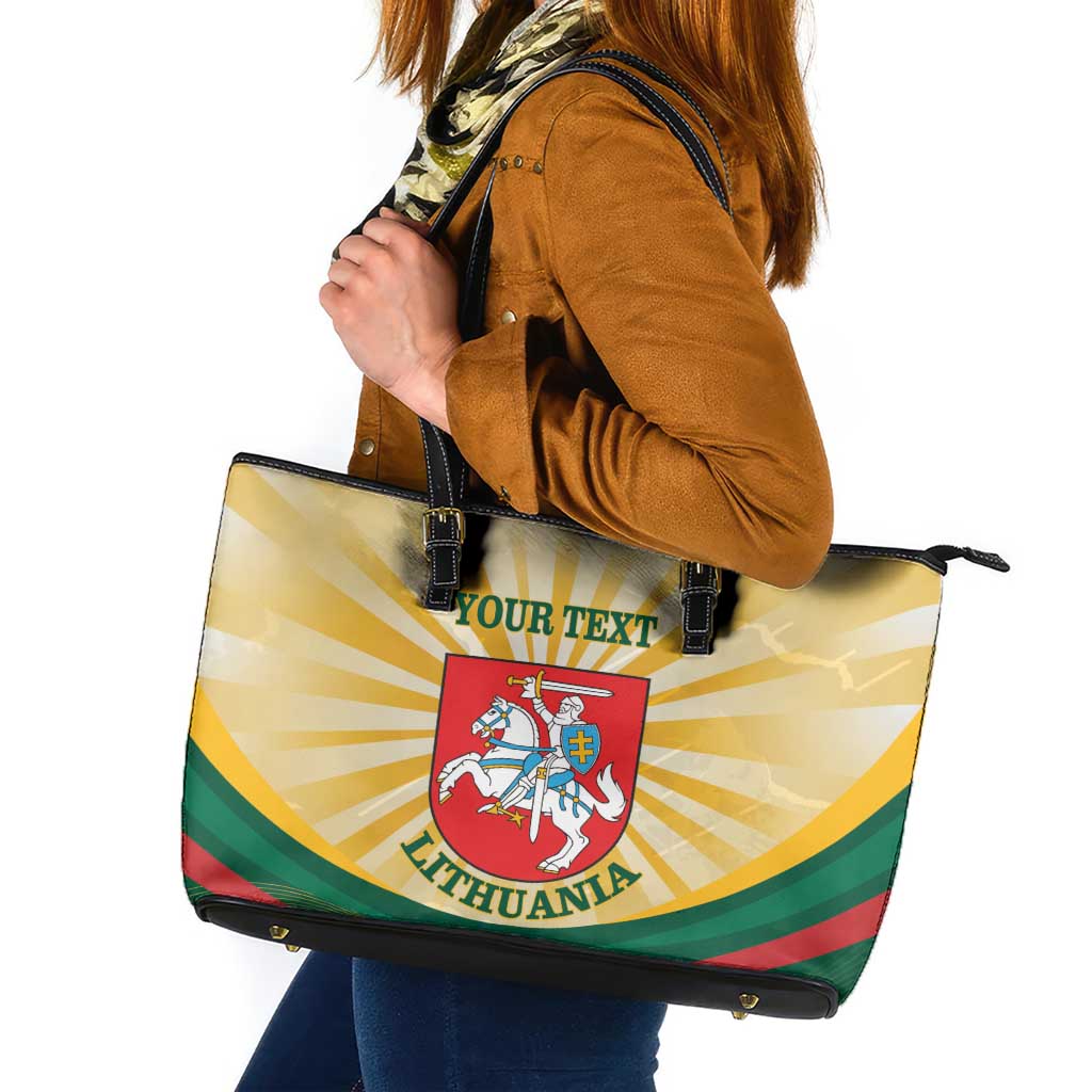 Personalised Lithuania Independence Day Leather Tote Bag Coat Of Arms Proud - Wonder Print Shop