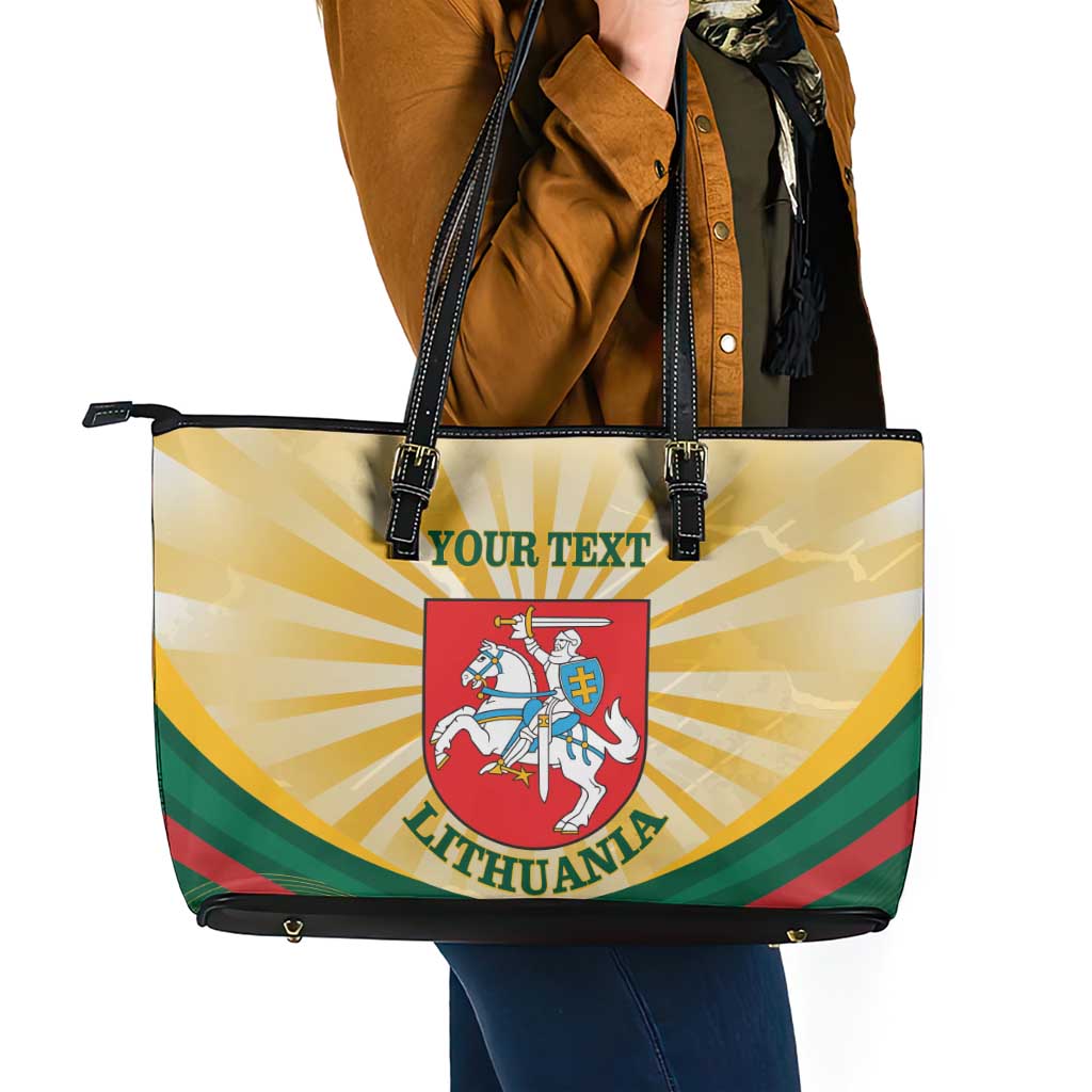 Personalised Lithuania Independence Day Leather Tote Bag Coat Of Arms Proud - Wonder Print Shop