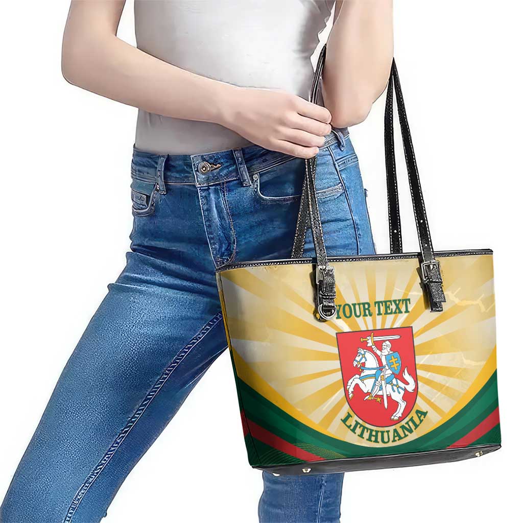 Personalised Lithuania Independence Day Leather Tote Bag Coat Of Arms Proud - Wonder Print Shop