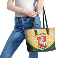 Personalised Lithuania Independence Day Leather Tote Bag Coat Of Arms Proud - Wonder Print Shop