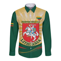 Personalised Lithuania Independence Day Long Sleeve Button Shirt Coat Of Arms Proud - Wonder Print Shop