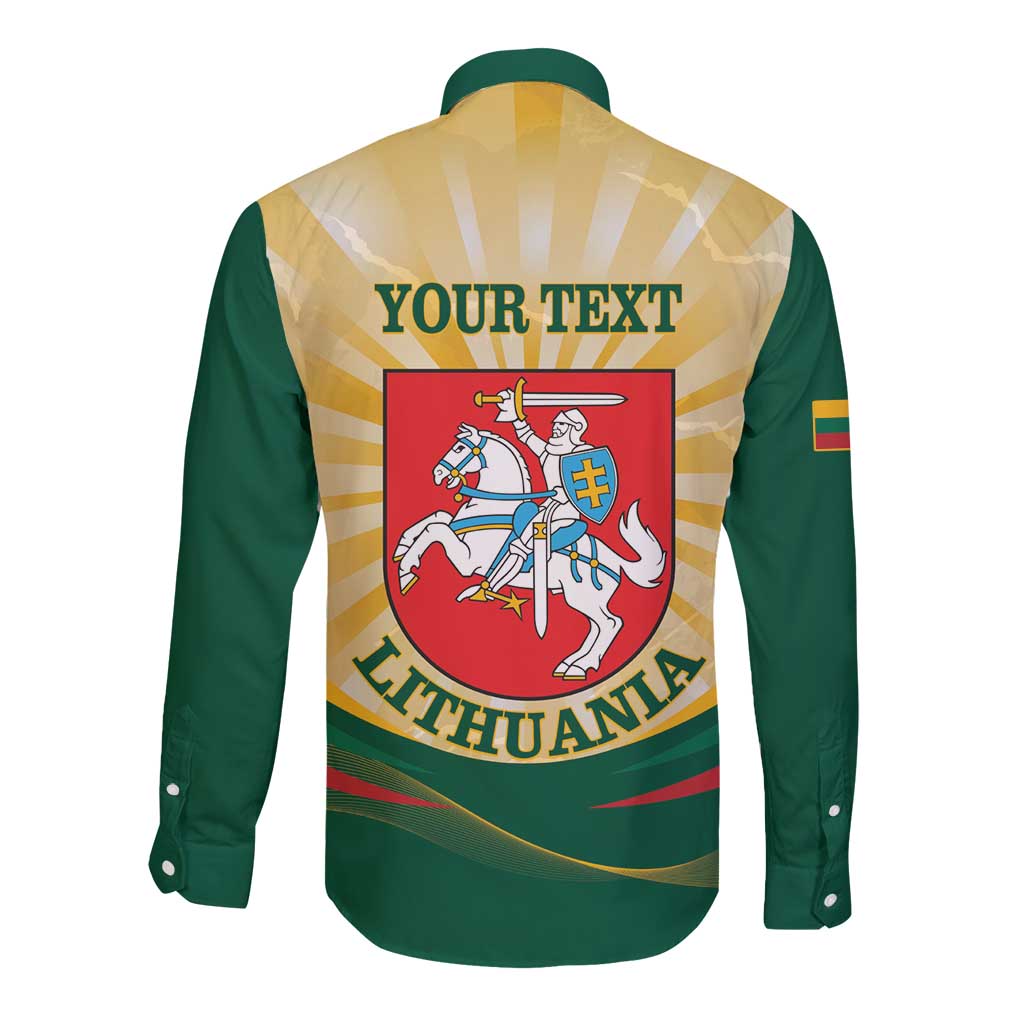Personalised Lithuania Independence Day Long Sleeve Button Shirt Coat Of Arms Proud - Wonder Print Shop