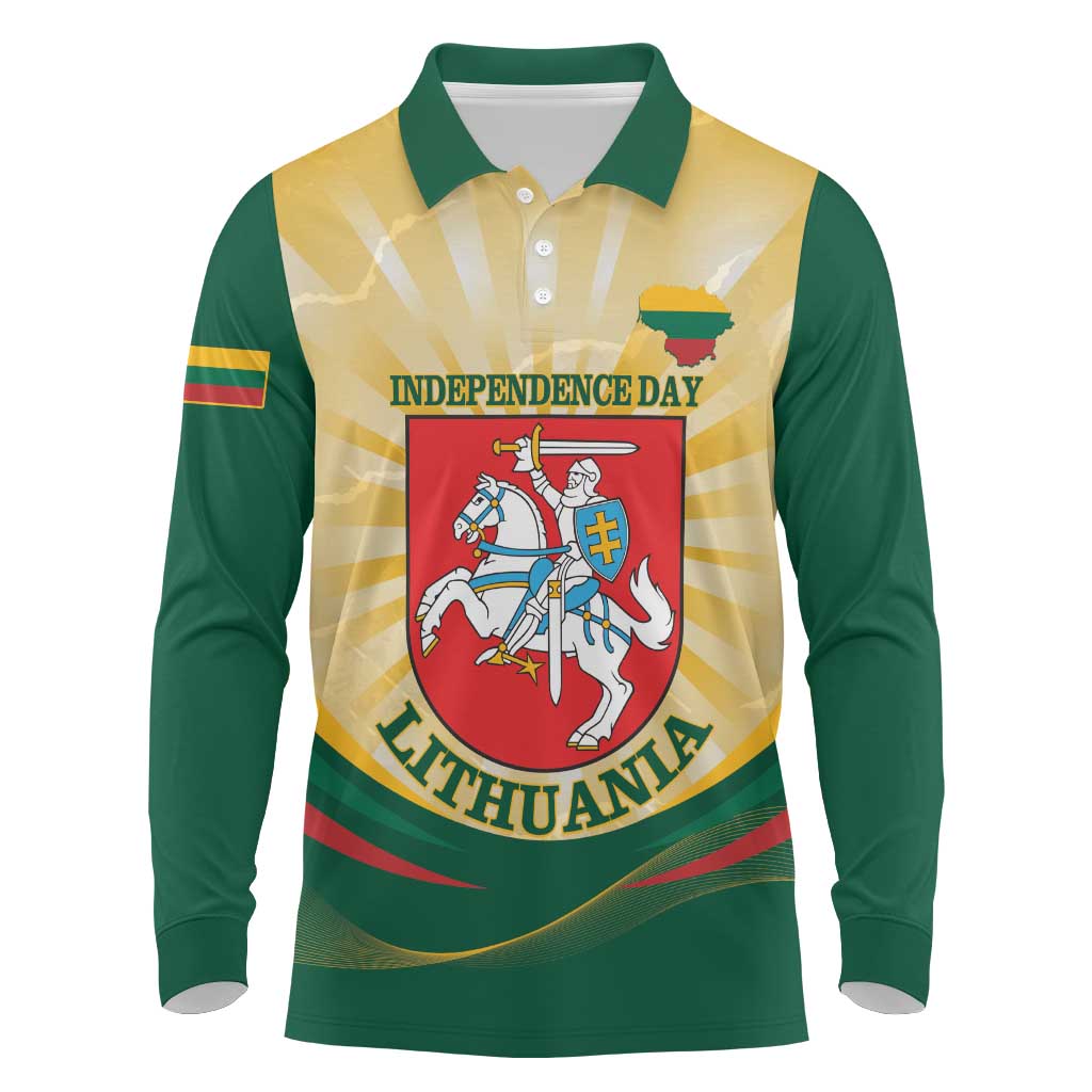 Personalised Lithuania Independence Day Long Sleeve Polo Shirt Coat Of Arms Proud - Wonder Print Shop
