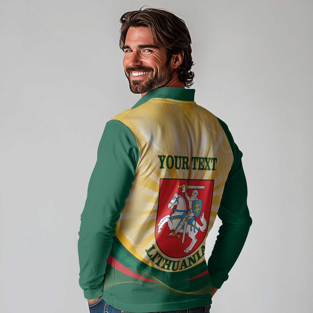 Personalised Lithuania Independence Day Long Sleeve Polo Shirt Coat Of Arms Proud - Wonder Print Shop