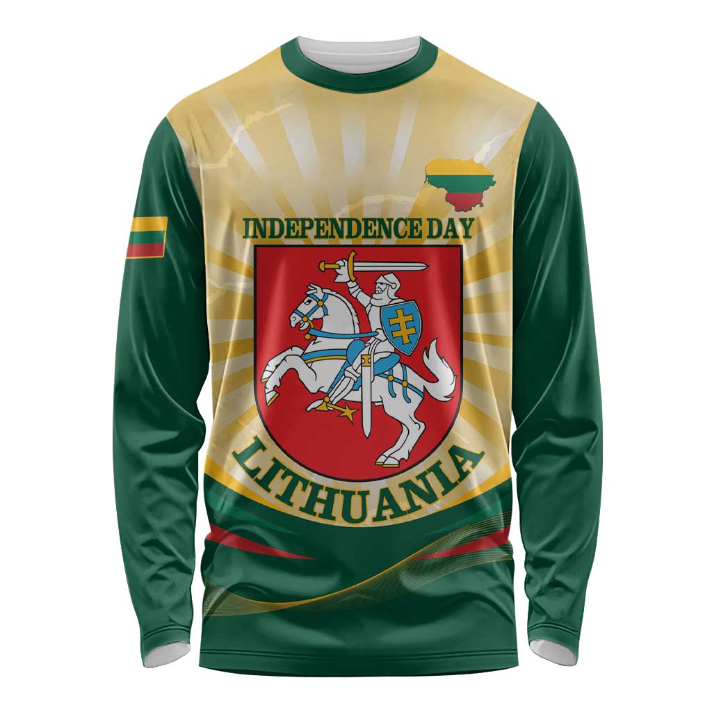 Personalised Lithuania Independence Day Long Sleeve Shirt Coat Of Arms Proud - Wonder Print Shop