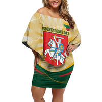 Personalised Lithuania Independence Day Off Shoulder Short Dress Coat Of Arms Proud - Wonder Print Shop