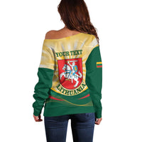 Personalised Lithuania Independence Day Off Shoulder Sweater Coat Of Arms Proud - Wonder Print Shop