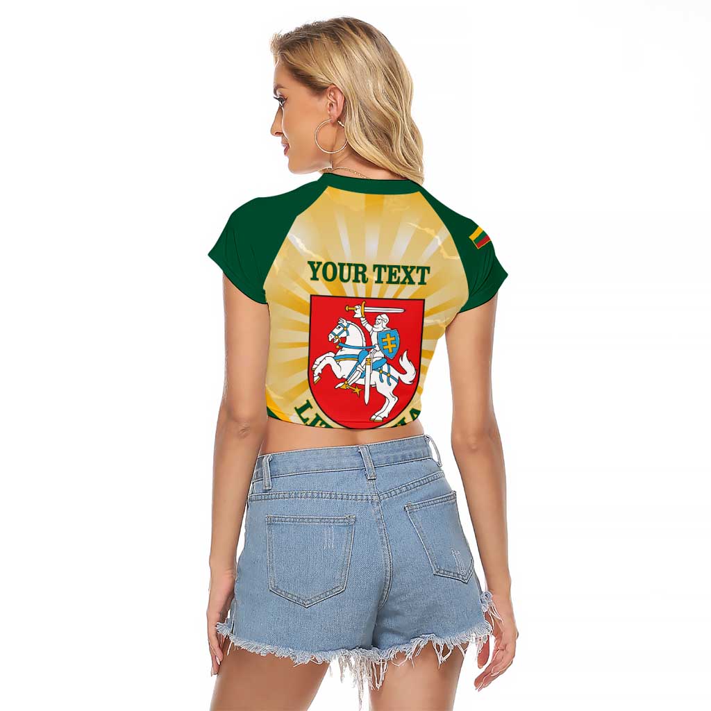 Personalised Lithuania Independence Day Raglan Cropped T Shirt Coat Of Arms Proud - Wonder Print Shop