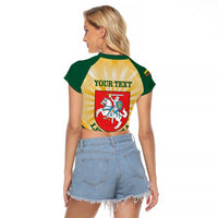 Personalised Lithuania Independence Day Raglan Cropped T Shirt Coat Of Arms Proud - Wonder Print Shop
