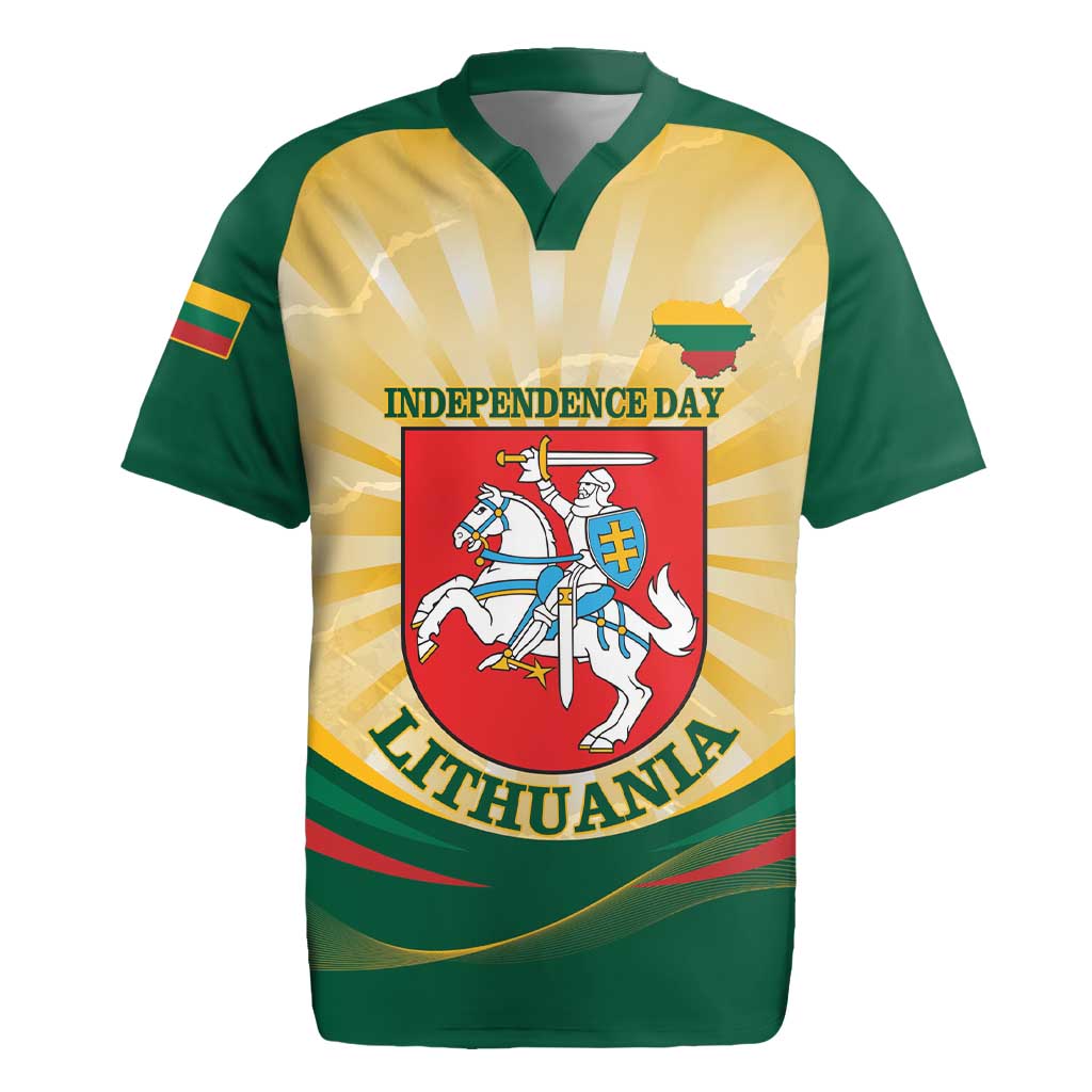 Personalised Lithuania Independence Day Rugby Jersey Coat Of Arms Proud - Wonder Print Shop