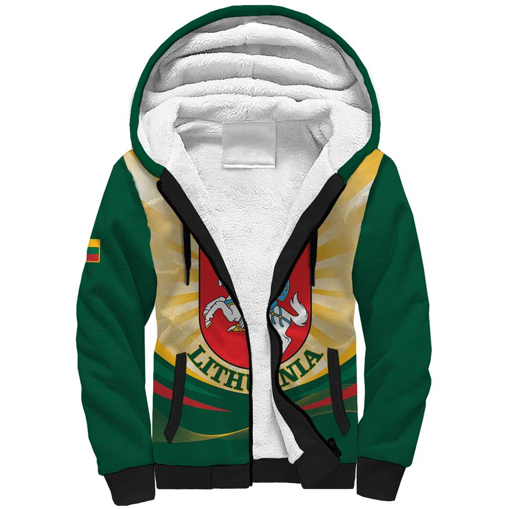 Personalised Lithuania Independence Day Sherpa Hoodie Coat Of Arms Proud - Wonder Print Shop