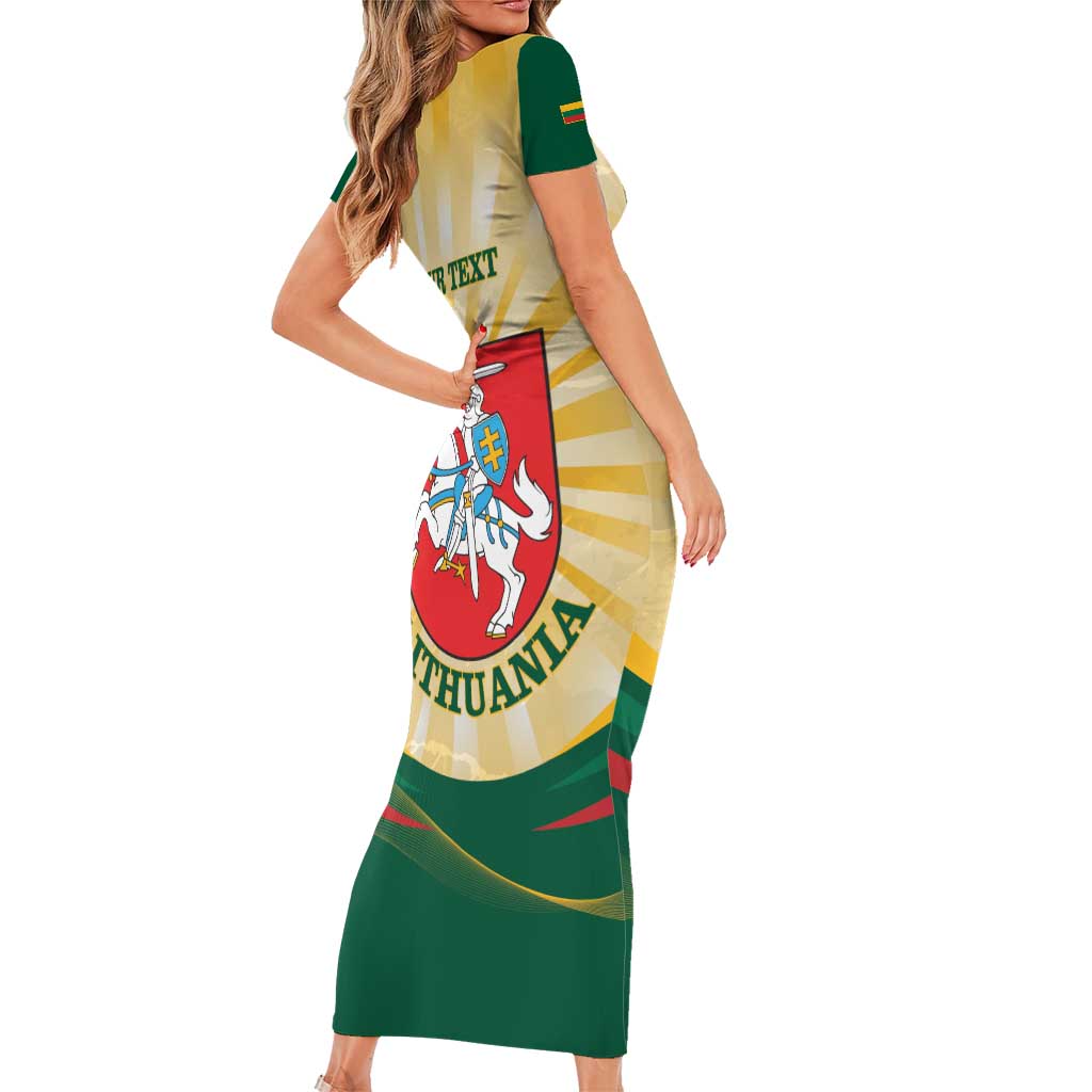 Personalised Lithuania Independence Day Short Sleeve Bodycon Dress Coat Of Arms Proud - Wonder Print Shop