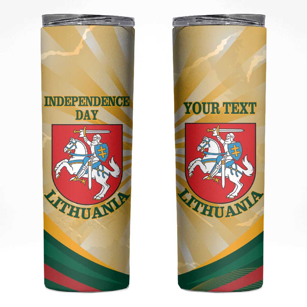 Personalised Lithuania Independence Day Skinny Tumbler Coat Of Arms Proud - Wonder Print Shop