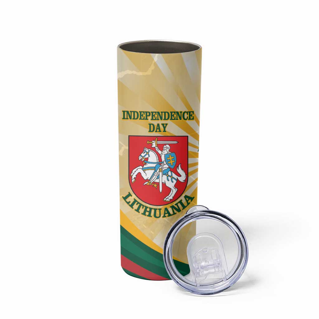 Personalised Lithuania Independence Day Skinny Tumbler Coat Of Arms Proud - Wonder Print Shop