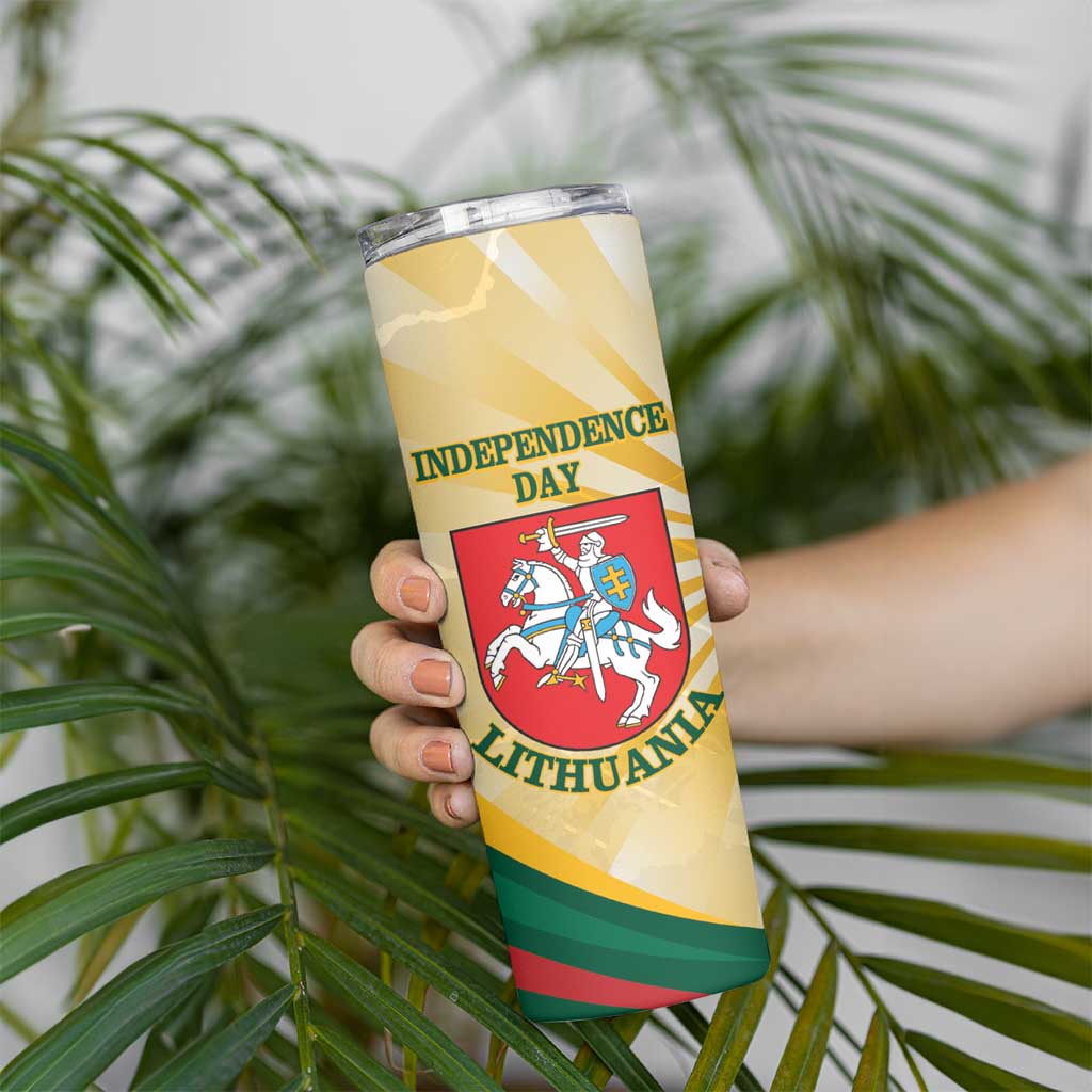 Personalised Lithuania Independence Day Skinny Tumbler Coat Of Arms Proud - Wonder Print Shop
