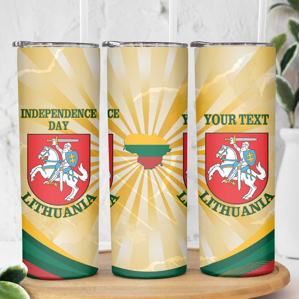 Personalised Lithuania Independence Day Skinny Tumbler Coat Of Arms Proud - Wonder Print Shop