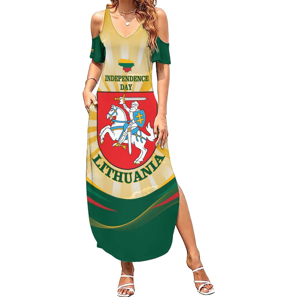 Personalised Lithuania Independence Day Summer Maxi Dress Coat Of Arms Proud - Wonder Print Shop