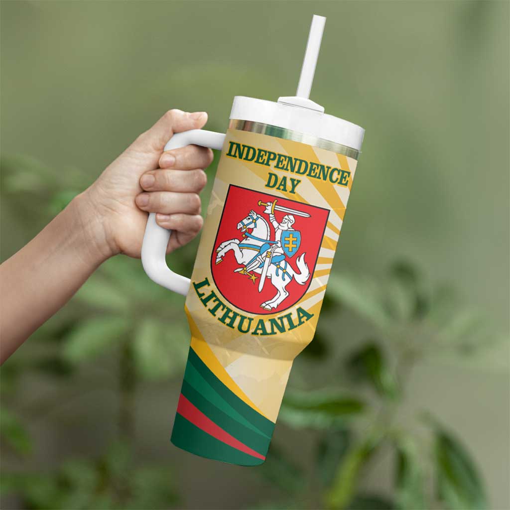 Personalised Lithuania Independence Day Tumbler With Handle Coat Of Arms Proud - Wonder Print Shop