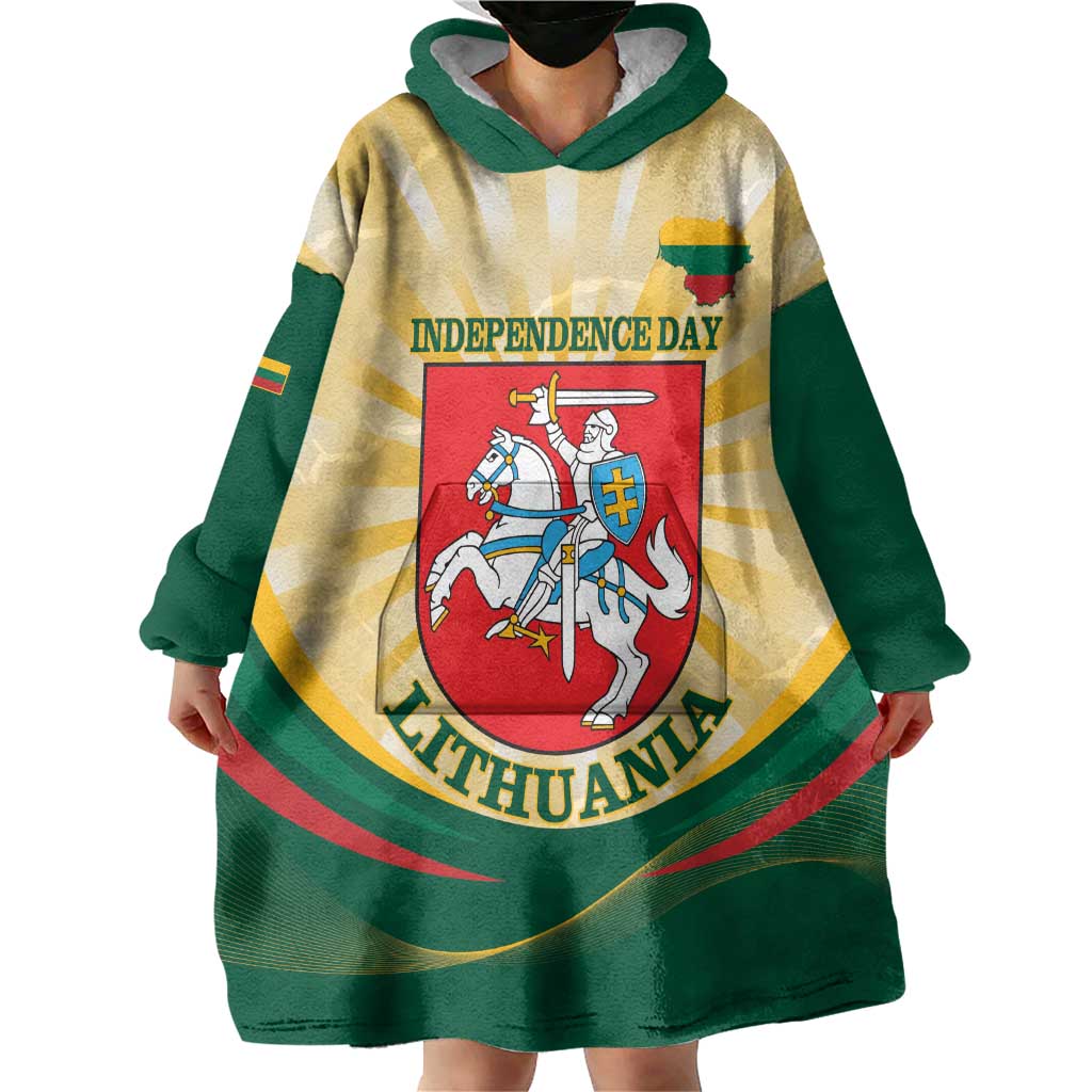 Personalised Lithuania Independence Day Wearable Blanket Hoodie Coat Of Arms Proud - Wonder Print Shop