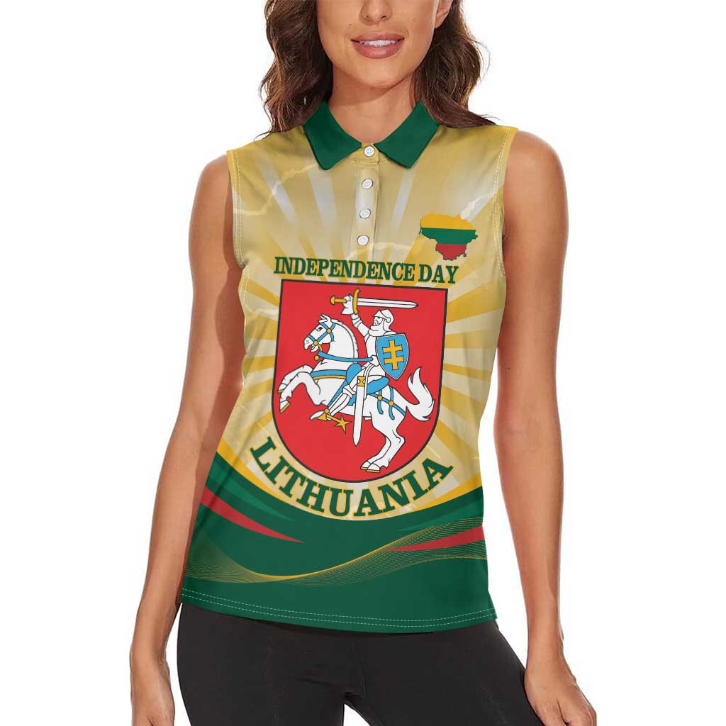 Personalised Lithuania Independence Day Women Sleeveless Polo Shirt Coat Of Arms Proud - Wonder Print Shop